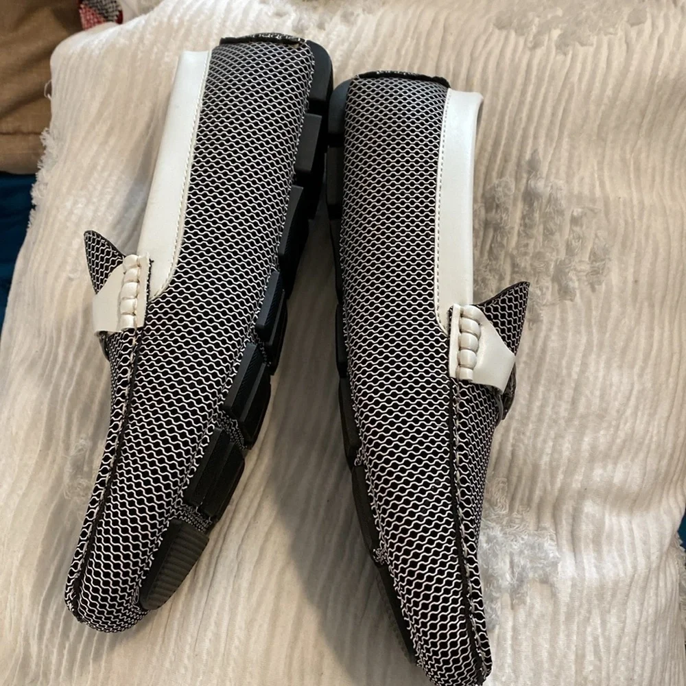 Giovanni slip on grip black white new square toe line loafer shoes size 8